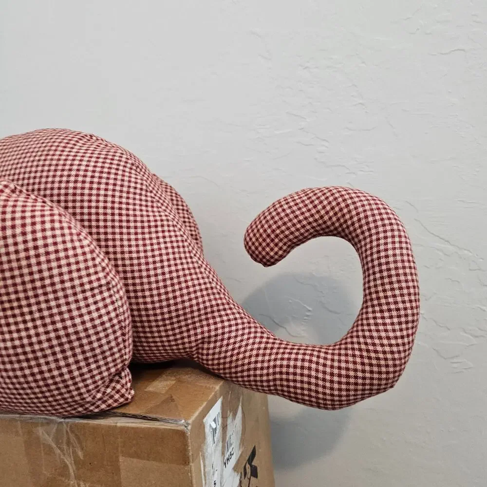 Vintage Handmade Cat Plush Red Gingham Shelf Sitter Farmhouse Cottage Kitty Cats